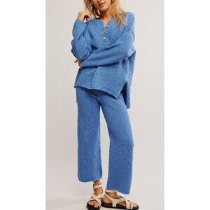 Free People Sky Blue Knit Henley and matching sweater pants!! New in the bag!